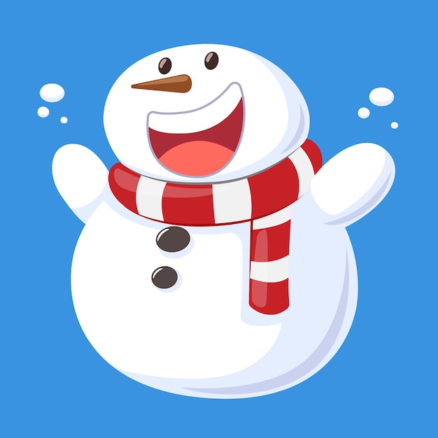 Leuke sneeuwpop cartoon afbeelding staande met armen op blauwe achtergrond