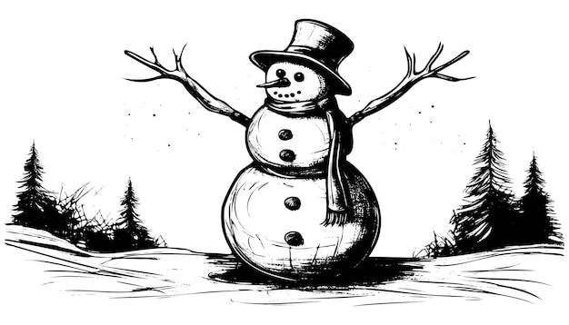 Leuke sneeuwpop met kerstman hoed kerst schets geïsoleerd op een witte achtergrond niet gemaakt ai