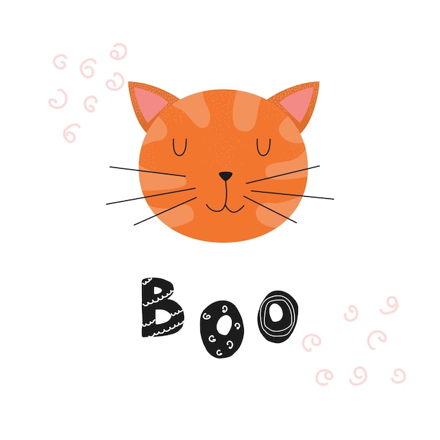 Leuke snuit van een kat en de inscriptie boo kawaii doodle illustratie