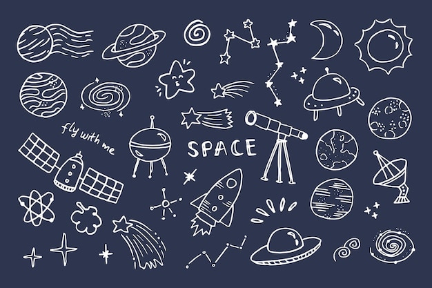 Leuke space world doodle-collectie