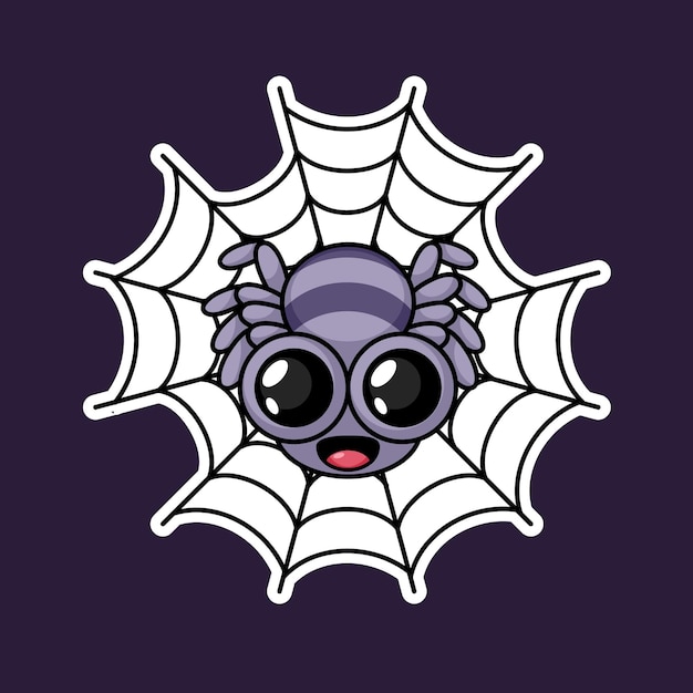 Leuke spider en web stripfiguur premium vector graphics in stickers stijl