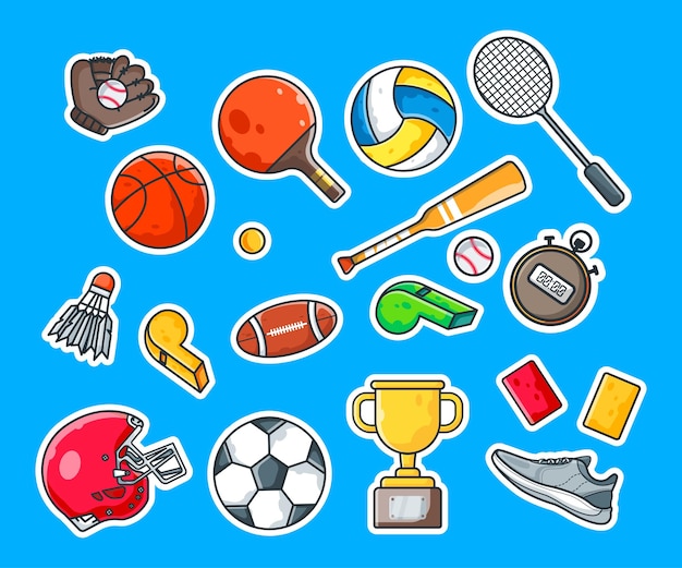 Vector leuke sport cartoon stickers pack