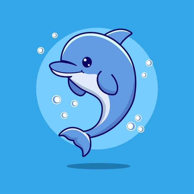 Vector leuke springende dolfijn met bubbels cartoon vector illustratie