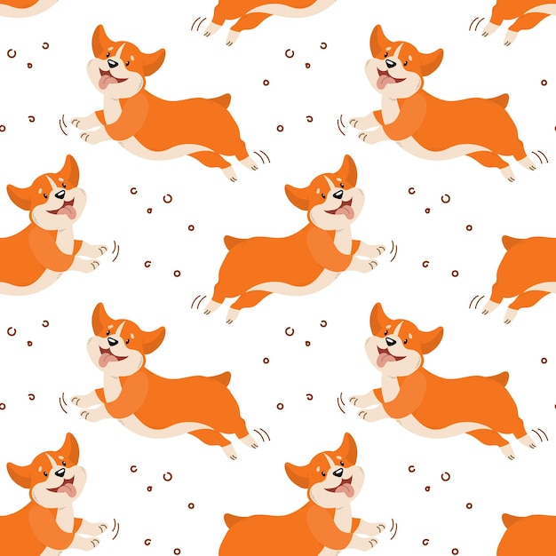 Leuke springende rode corgi-honden op een witte achtergrond. Print, kindertextiel, vector