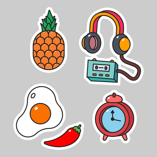 Leuke sticker pack vector cartoon set geïsoleerd op background