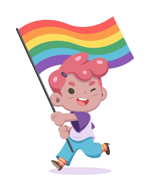 Leuke stijl lgbt-persoon zwaaiende trots vlag cartoon afbeelding