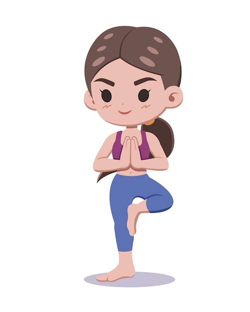 Vector leuke stijl yoga meisje cartoon illustratie