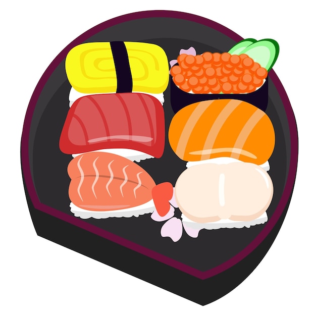 Vector leuke stijlplaat met sushiillustratie het heerlijke japanse eten