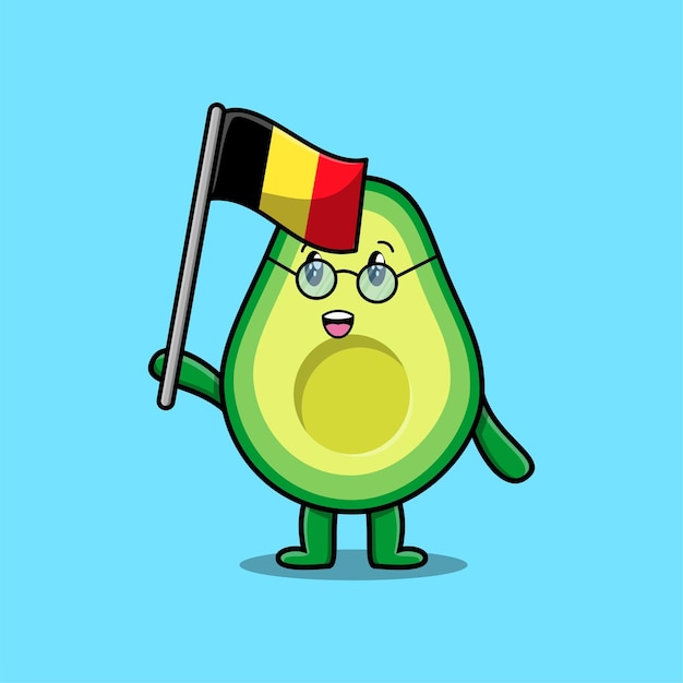 Leuke stripfiguur Avocado-mascotte met Belgische vlag in modern design