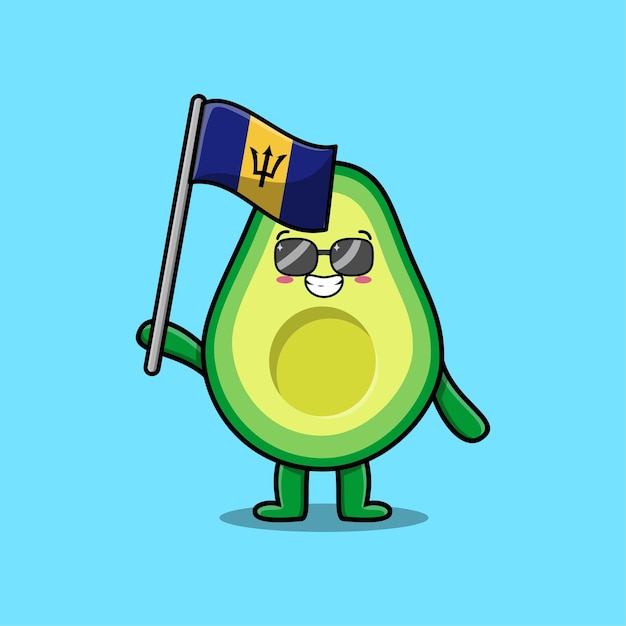 Leuke stripfiguur Avocado-mascotte met de vlag van Barbados Country in modern design