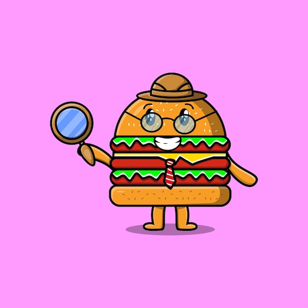 Leuke stripfiguur Burger detective zoekt met vergrootglas