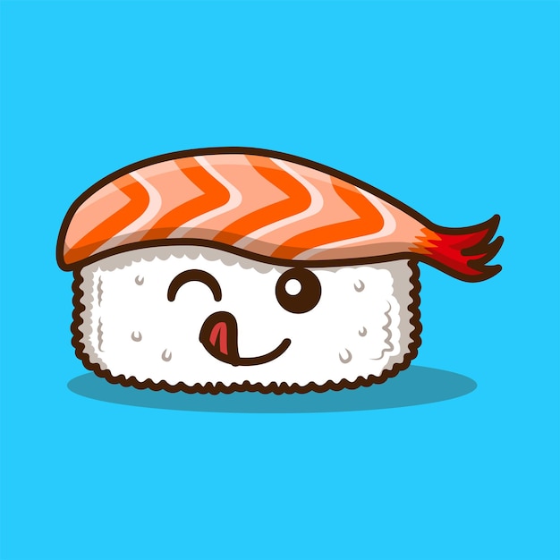 Leuke sushi eten cartoon geïsoleerd op blauw