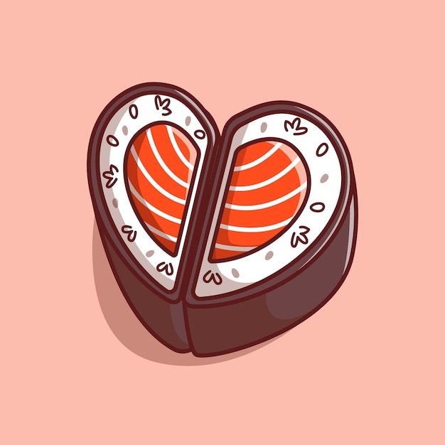 Leuke sushi met liefdesvorm Japans eten illustratie plat geschetst ontwerp