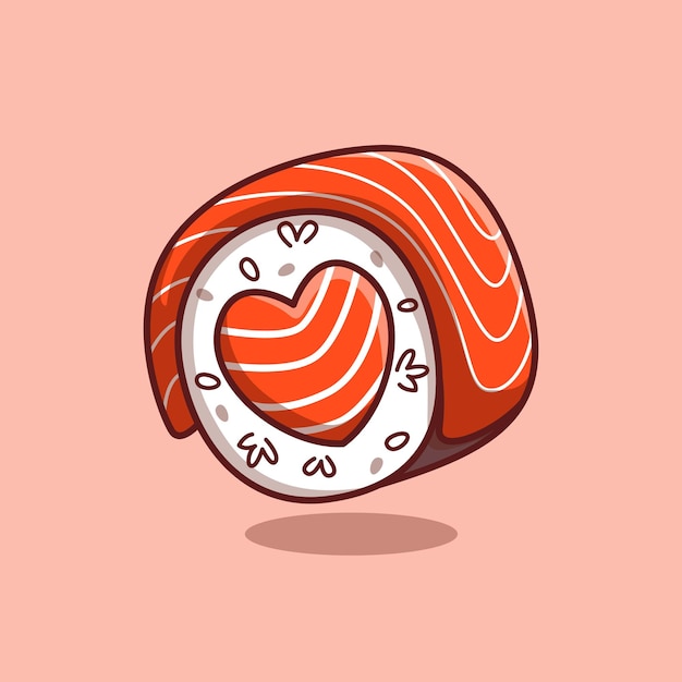 Leuke sushi met liefdesvorm Japans eten illustratie plat geschetst ontwerp