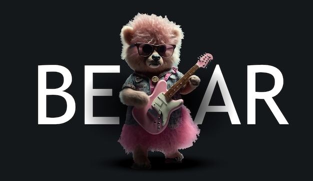 Leuke teddybeer gekleed in een roze rok leren jas roze sunglasse