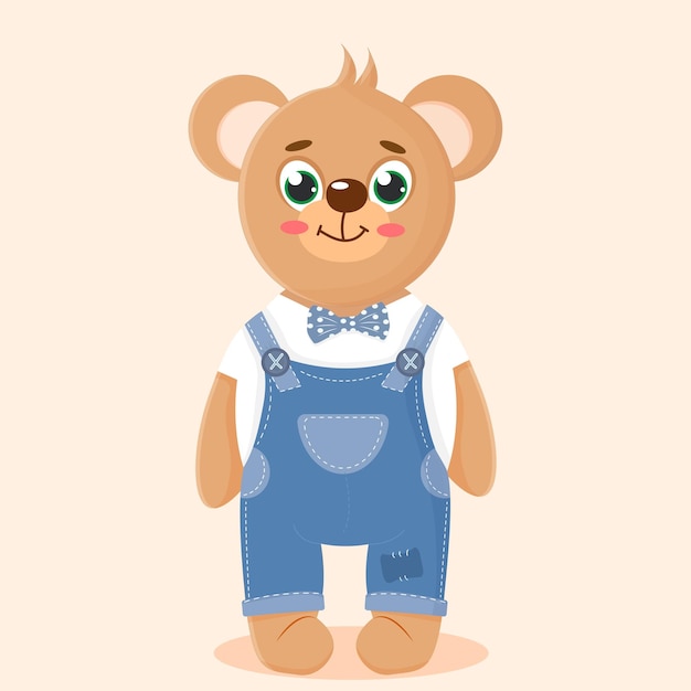 Vector leuke teddybeer in overall