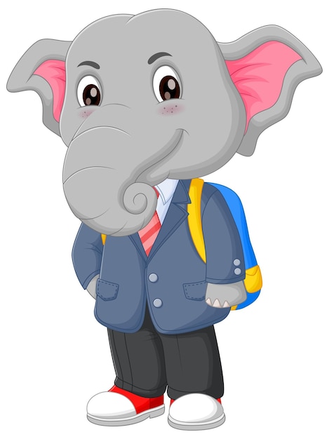 Vector leuke tekenfilm van een olifant die naar school gaat vector illustratie leuke olifant in schooluniform met tas