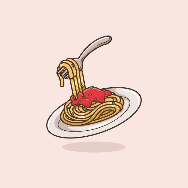 Vector leuke tekenfilmspaghetti op een bord