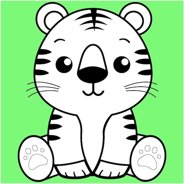 Vector leuke tijger, kawaii tijger zwart-wit overzicht voor kleurboek.