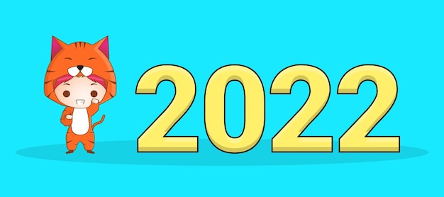 Vector leuke tijgerglimlach met nieuwjaar 2022