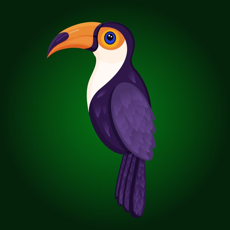 Vector leuke tropische toekan vogel vectorillustratie voor reclame kinderboek ansichtkaarten