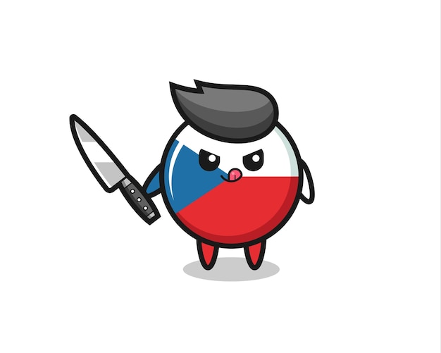 Leuke Tsjechische vlag badge mascotte als een psychopaat met een mes, schattig stijlontwerp voor t-shirt, sticker, logo-element