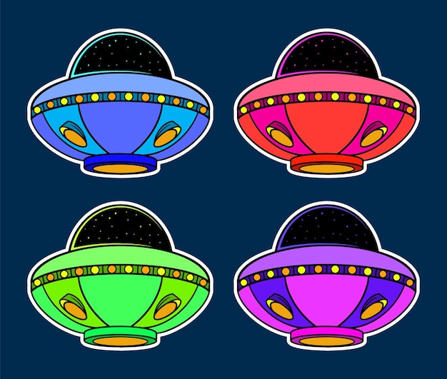 Vector leuke ufo doodle sticker illustratie