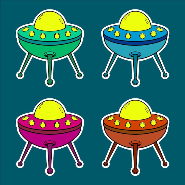 Vector leuke ufo doodle sticker illustratie