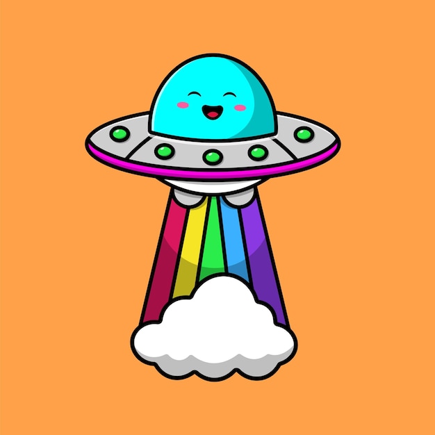 Vector leuke ufo rainbow cloud cartoon vector icon illustratie