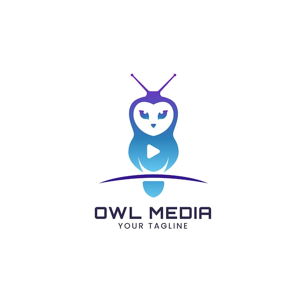 Leuke uil speel media creatief logo-ontwerp