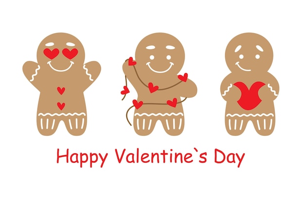 Leuke Valentijnsdag kaart met gingerbread man en hartjes Garland of hearts Love concept