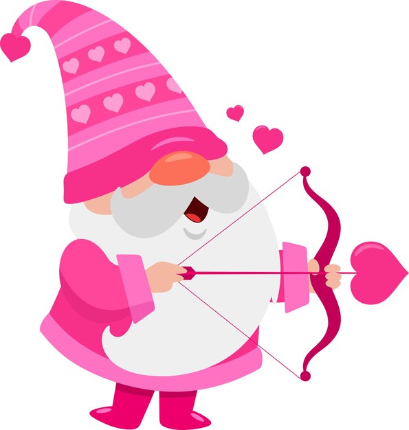 Vector leuke valentine gnome cartoon personage met boog en pijl