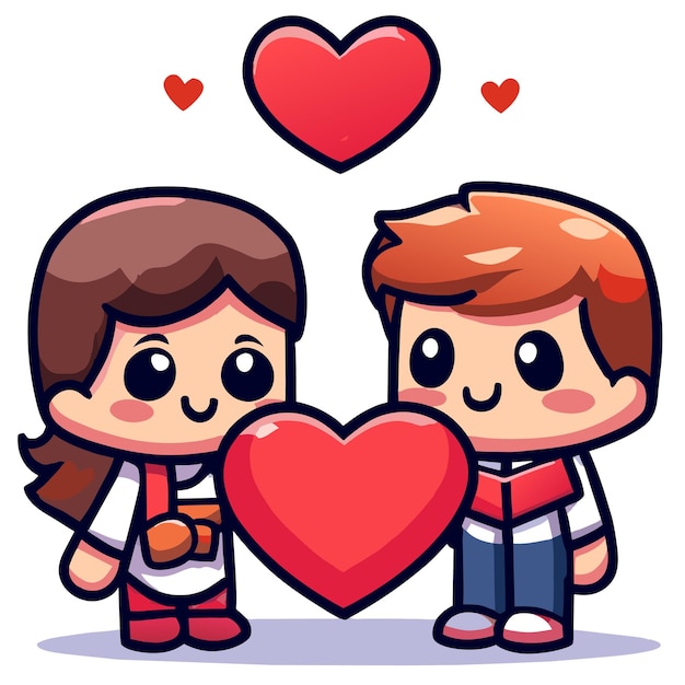 Leuke valentine paar liefde hand getekend plat stijlvolle mascotte cartoon personage tekening sticker