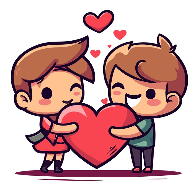 Vector leuke valentine paar liefde hand getekend plat stijlvolle mascotte cartoon personage tekening sticker