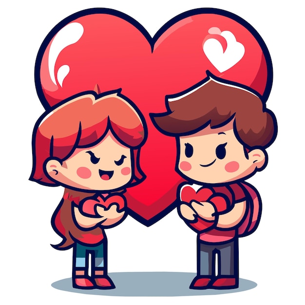 Leuke valentine paar liefde hand getekend plat stijlvolle mascotte cartoon personage tekening sticker