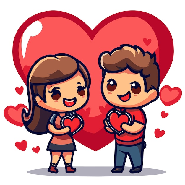 Leuke valentine paar liefde hand getekend plat stijlvolle mascotte cartoon personage tekening sticker