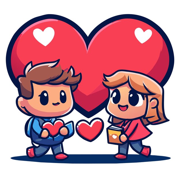 Leuke valentine paar liefde hand getekend plat stijlvolle mascotte cartoon personage tekening sticker