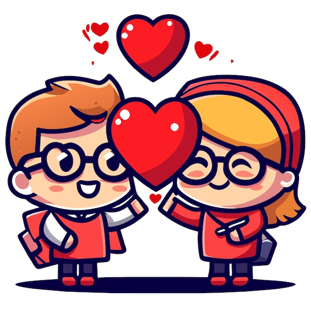 Leuke valentine paar liefde hand getekend plat stijlvolle mascotte cartoon personage tekening sticker