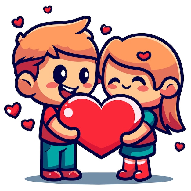 Leuke valentine paar liefde hand getekend plat stijlvolle mascotte cartoon personage tekening sticker