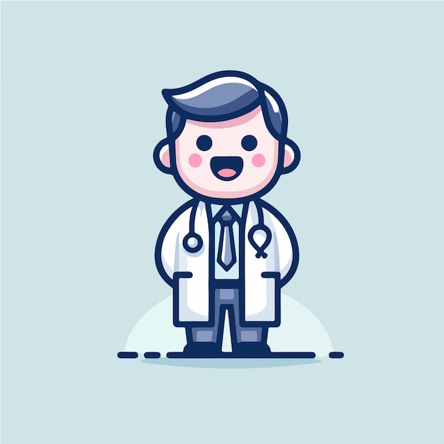 Leuke vector dokter staan op met gelukkige pose cartoon vector icoon illustratie