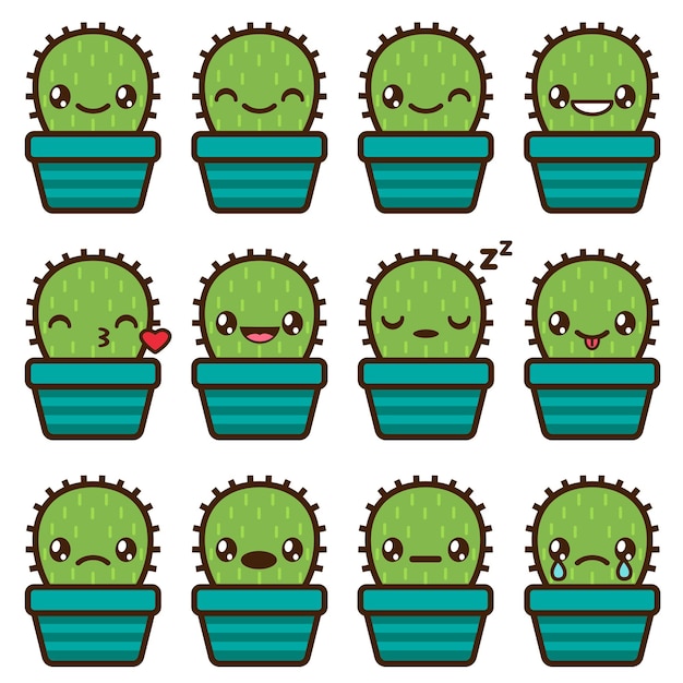 Leuke vector emoticons en emoji's set cactus