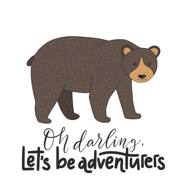 Leuke vectorkaart met een beer en handgetekende belettering handgetekende offerte