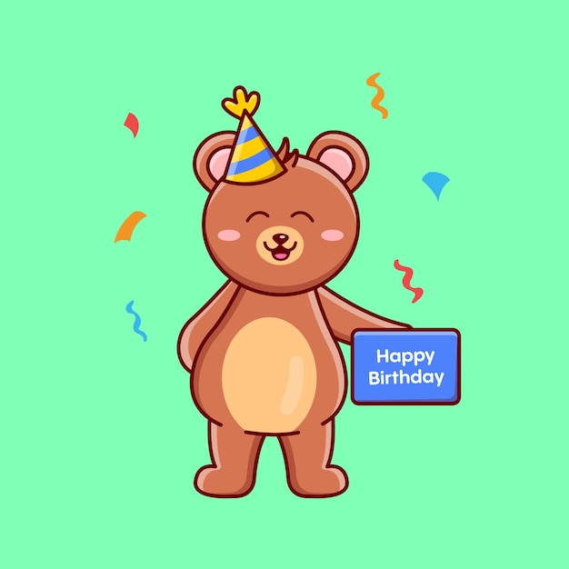 Leuke verjaardagsbeer met confetti vectorillustratie Geïsoleerde dierenvector Platte cartoonstijl