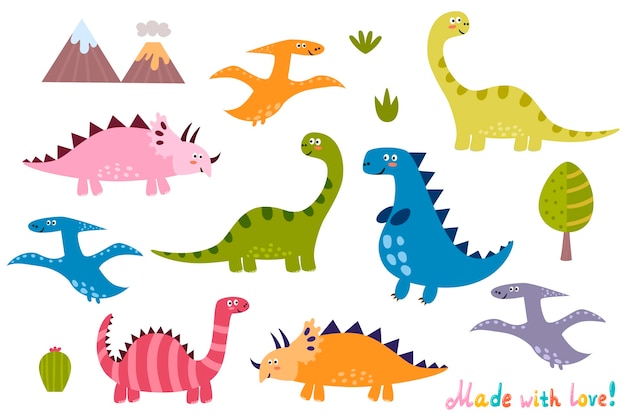 Leuke verzameling van dinosaurussen. Geïsoleerde elementen instellen