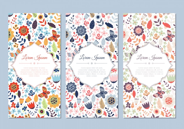 Leuke vintage doodle bloemen kaarten set