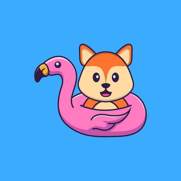 Leuke vos met flamingoboei. dierlijk beeldverhaalconcept geïsoleerd. platte cartoonstijl