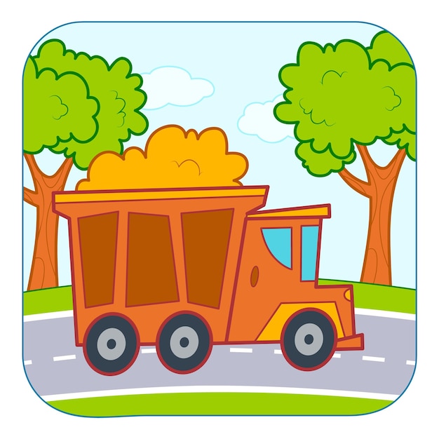 Leuke Vrachtwagen cartoon Vrachtwagen clipart vector Natuur achtergrond