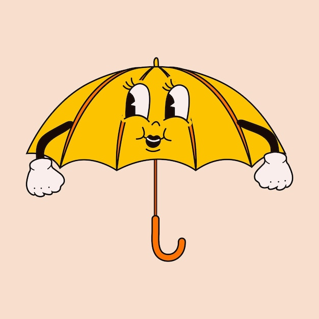 Leuke vrolijke grappige paraplu 30s cartoon mascotte karakter 40s 50s 60s oude animatiestijl