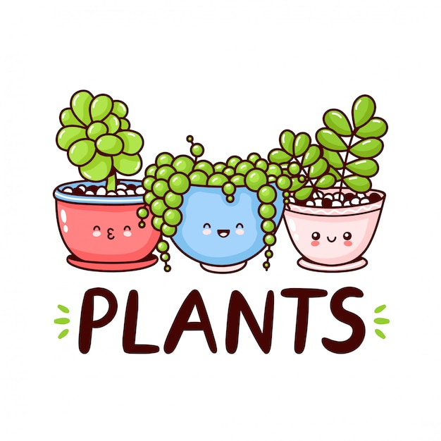 Leuke vrolijke grappige plant. platte cartoon kawaii karakter illustratie pictogram ontwerp.