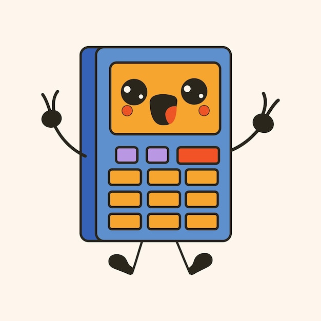 Vector leuke vrolijke grappige rekenmachine met kawaii-ogen cartoon vrolijke schoolmascotte